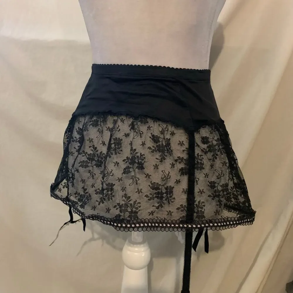Victoria’s Secret Lace Garter Skirt Black Sheer Coquette Medium